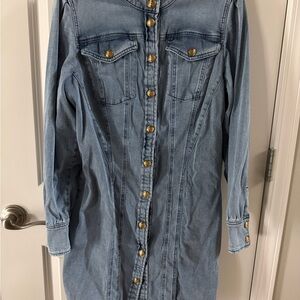 White House Black Market Denim Dress with Gold Buttons